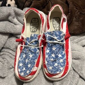 Hey Dude Red, White, and Blue Star Sneakers